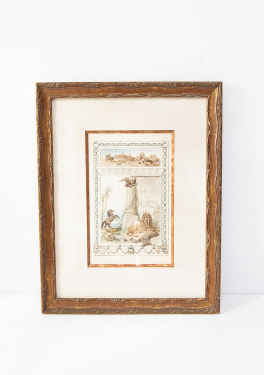 Acuarela original François Fortuné Ferogio (1805-1888). Alegoría "Le Droit des Forts"