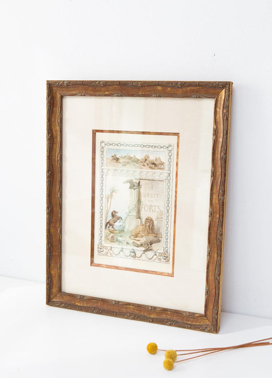 Acuarela original François Fortuné Ferogio (1805-1888). Alegoría "Le Droit des Forts"