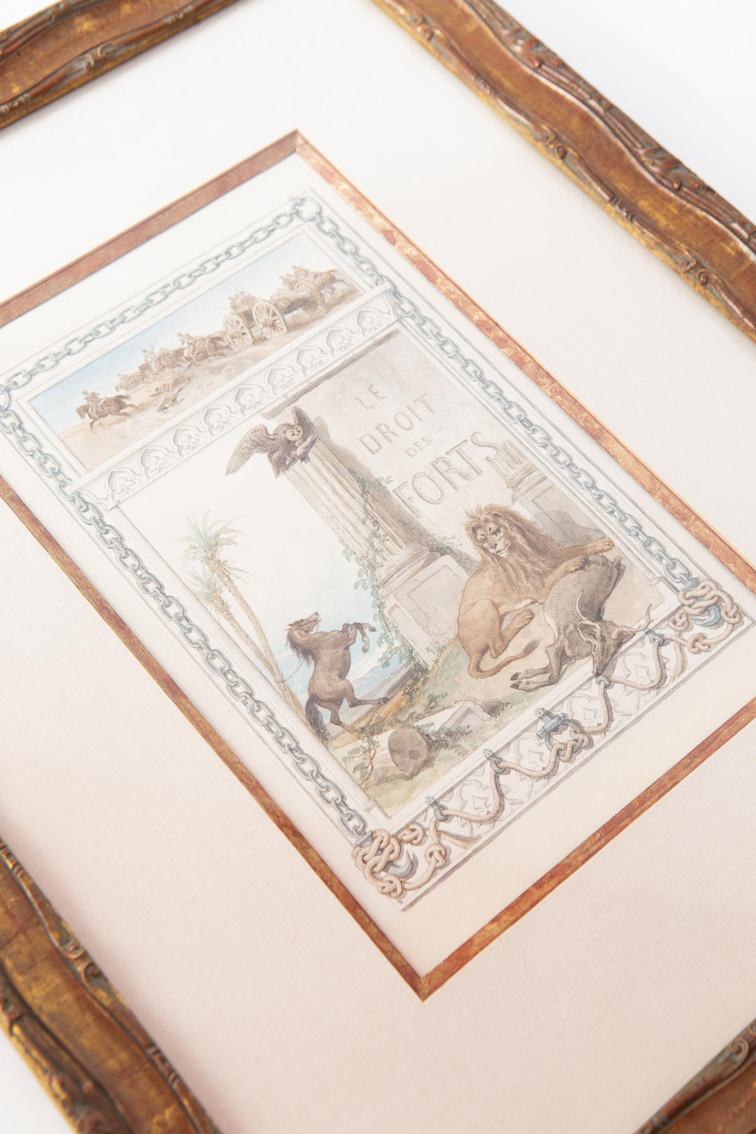 Acuarela original François Fortuné Ferogio (1805-1888). Alegoría "Le Droit des Forts"