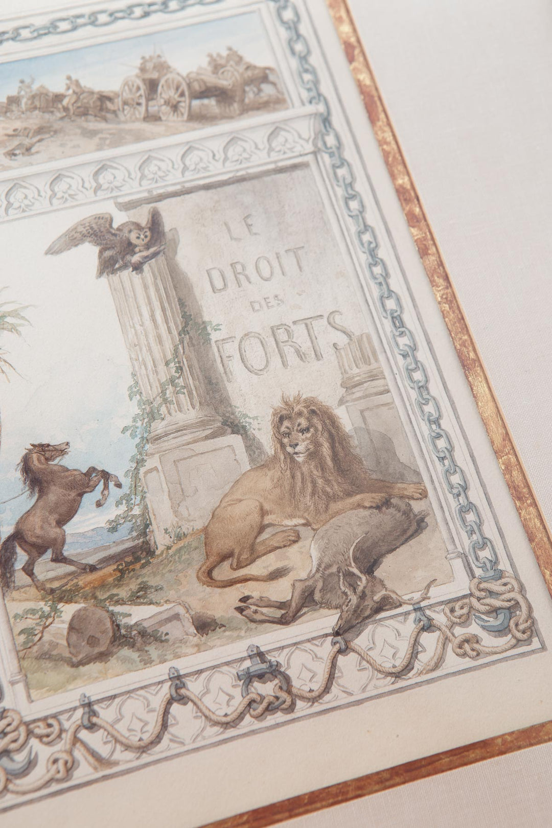 Acuarela original François Fortuné Ferogio (1805-1888). Alegoría "Le Droit des Forts"