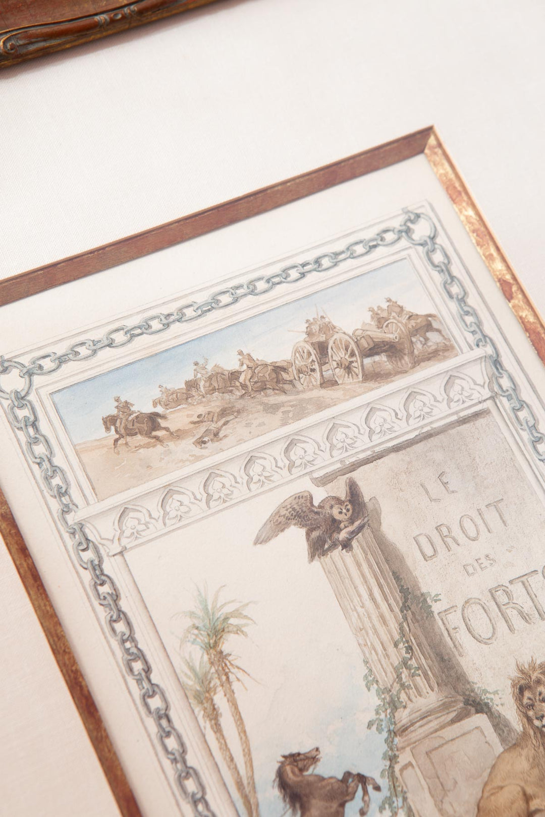 Acuarela original François Fortuné Ferogio (1805-1888). Alegoría "Le Droit des Forts"