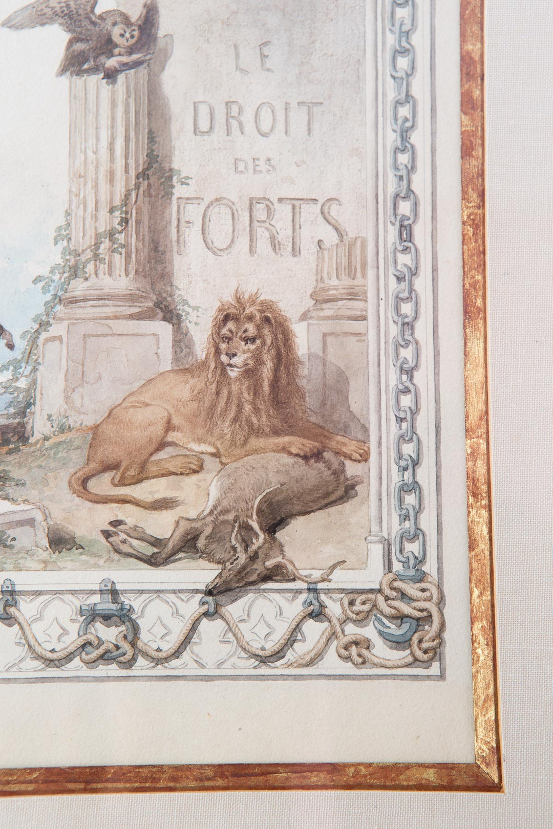 Acuarela original François Fortuné Ferogio (1805-1888). Alegoría "Le Droit des Forts"