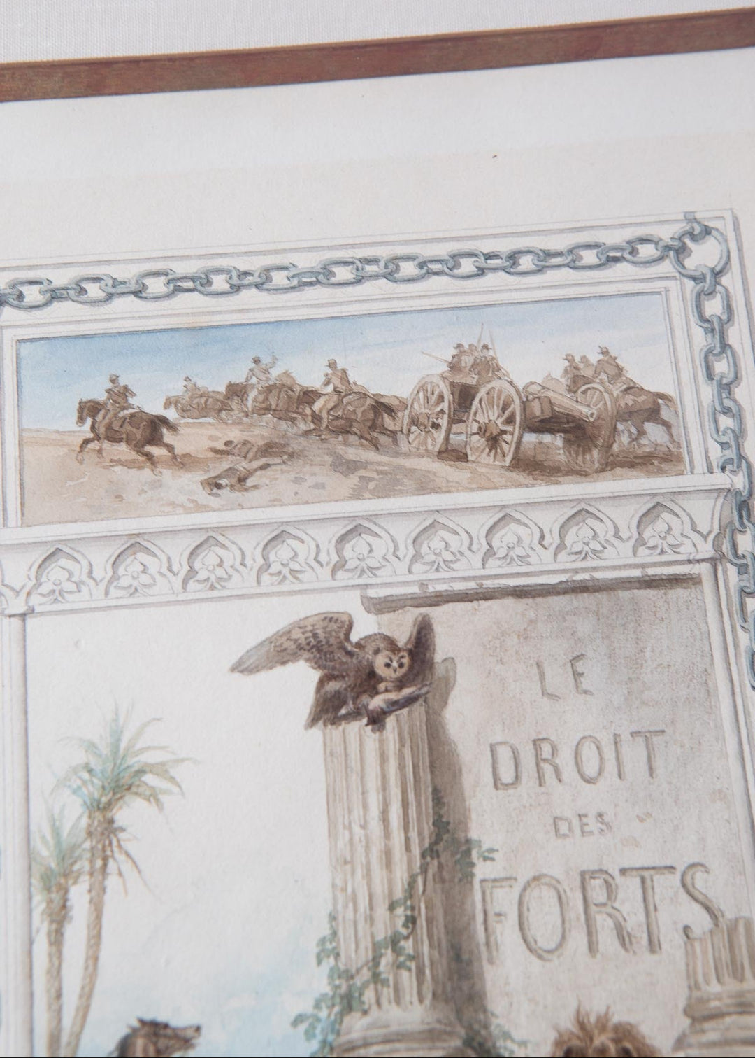 Acuarela original François Fortuné Ferogio (1805-1888). Alegoría "Le Droit des Forts"