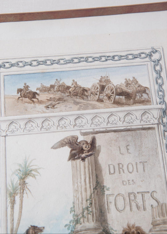 Acuarela original François Fortuné Ferogio (1805-1888). Alegoría "Le Droit des Forts"
