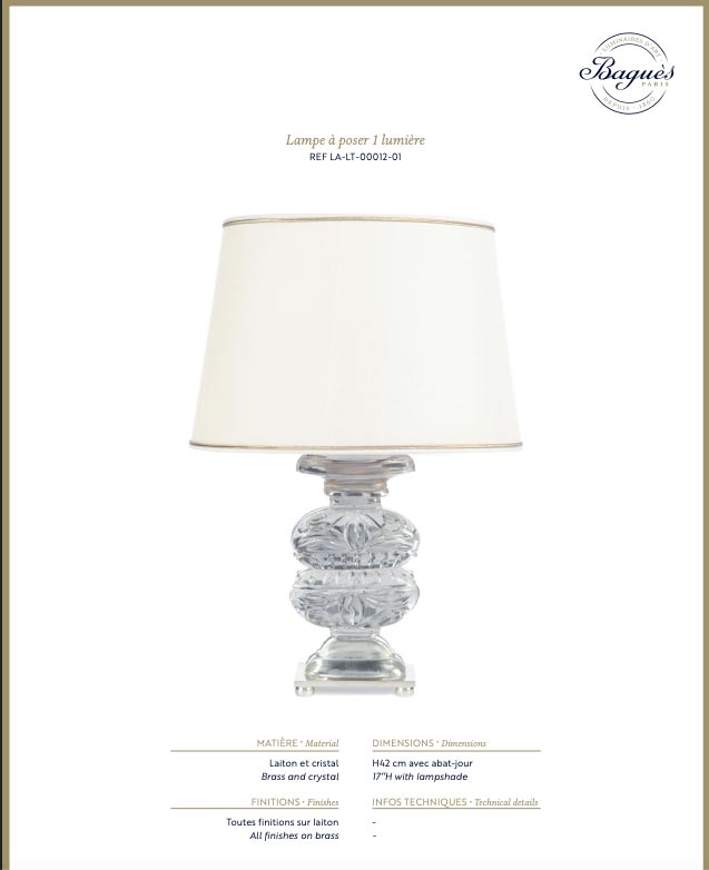 Lámpara de mesa Maison Baguès cristal y latón c. 1960s (32,5 cm)