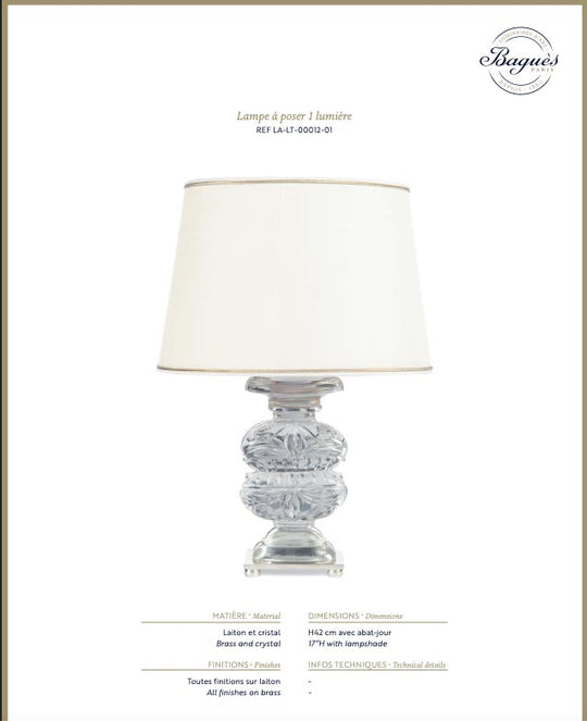 Lámpara de mesa Maison Baguès cristal y latón c. 1960s (32,5 cm)