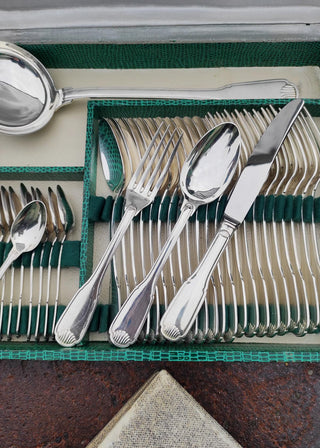 Cubertería en metal argenté para 12 SFAM estilo Louis XV "coquille" (49 PIEZAS)