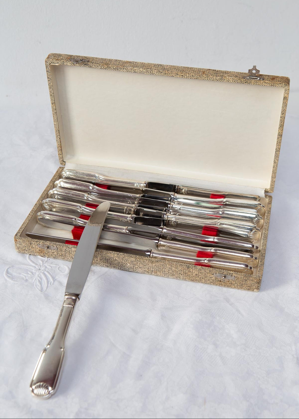 antiguos cuchillos franceses metal blanco plata coquille louis xv