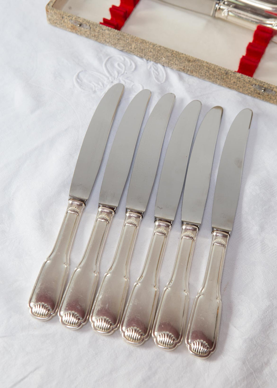 antiguos cuchillos franceses metal blanco plata coquille louis xv