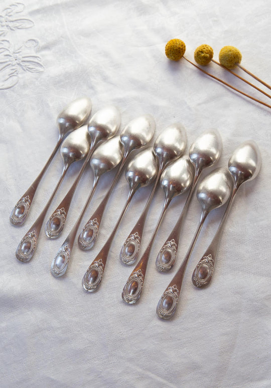 Juego 12 cucharillas antiguas "Medallón" Christofle metal argenté