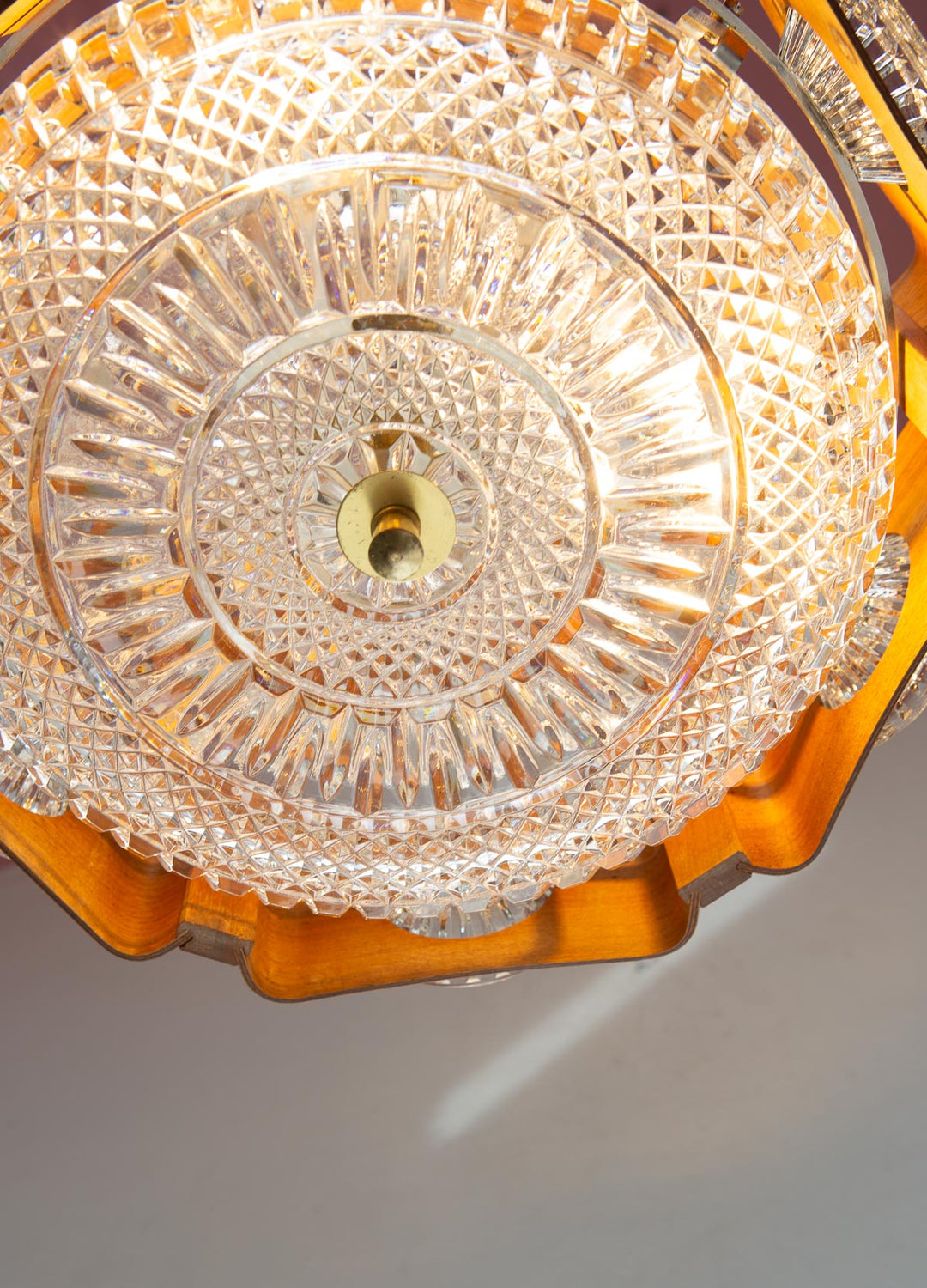 Lámpara techo sueca madera y cristal Orrefors c. 1970s (38 cm)