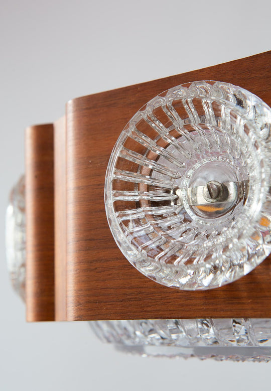 Lámpara techo sueca madera y cristal Orrefors c. 1970s (38 cm)