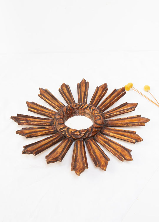 Espejo sol vintage ojo de bruja madera dorada (39 cm)