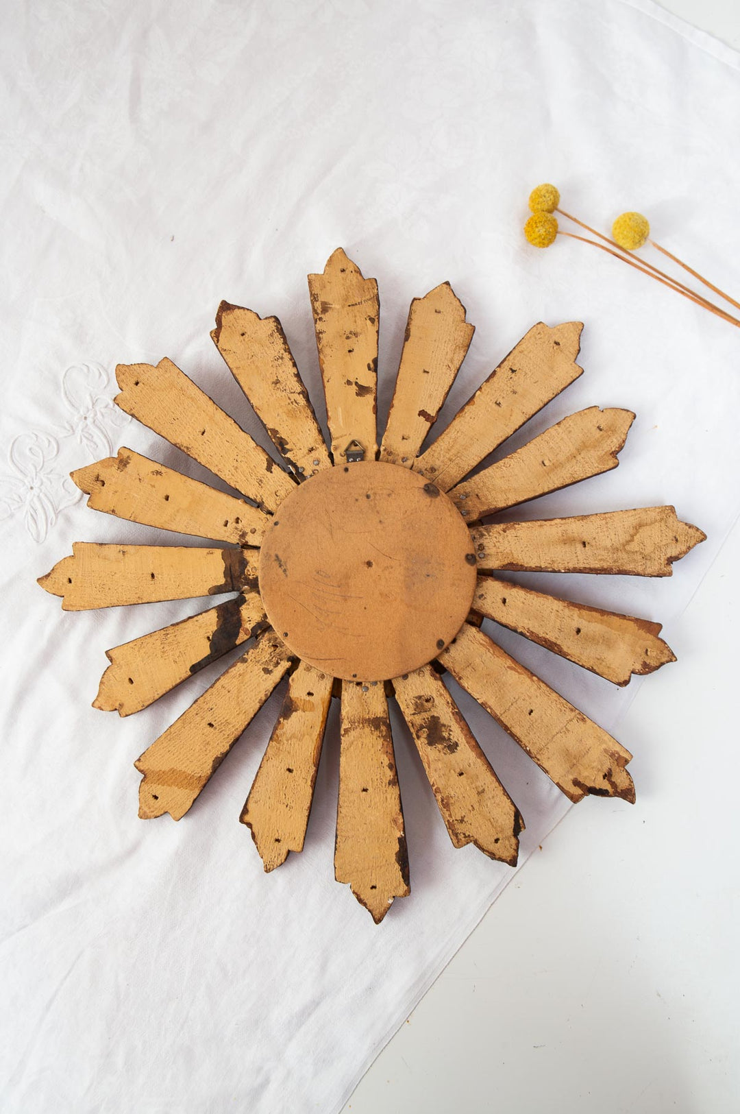 Espejo sol vintage ojo de bruja madera dorada (39 cm)