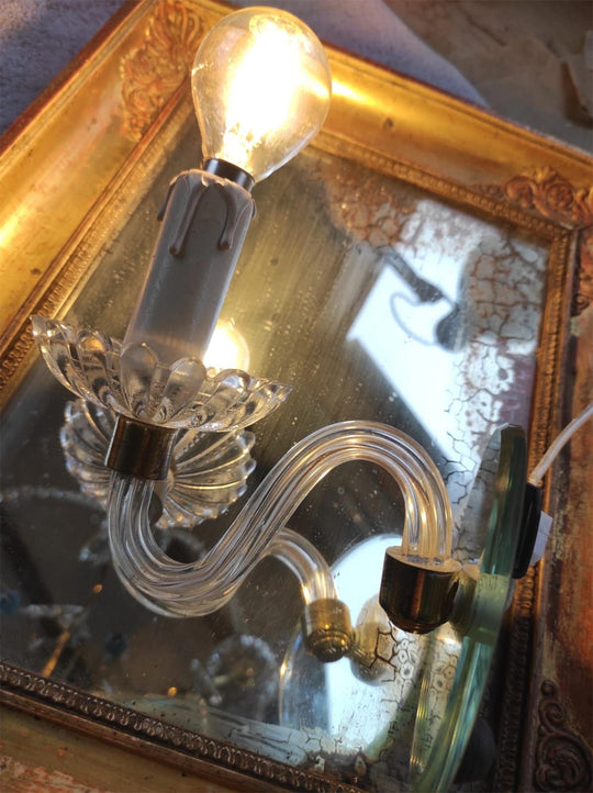 Pareja de apliques años 50 espejo y cristal estilo veneciano