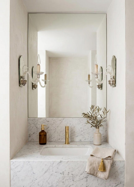 Pareja apliques italianos venecianos cristal y espejo c. 1950s