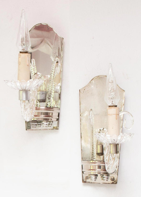 pareja apliques italianos venecianos espejo y cristal 1950s