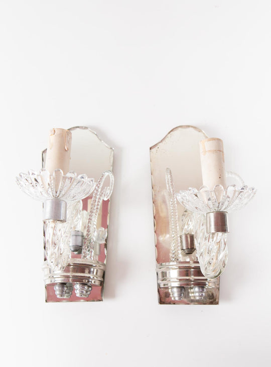 Pareja apliques italianos venecianos cristal y espejo c. 1950s