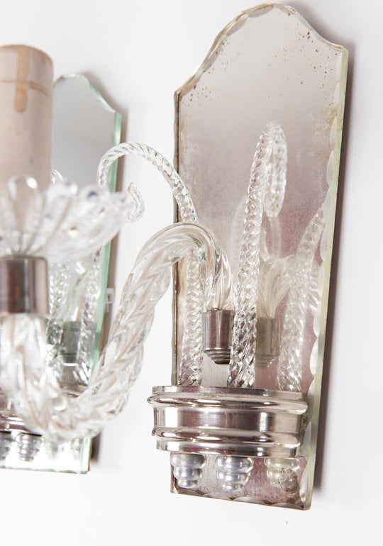 Pareja apliques italianos venecianos cristal y espejo c. 1950s