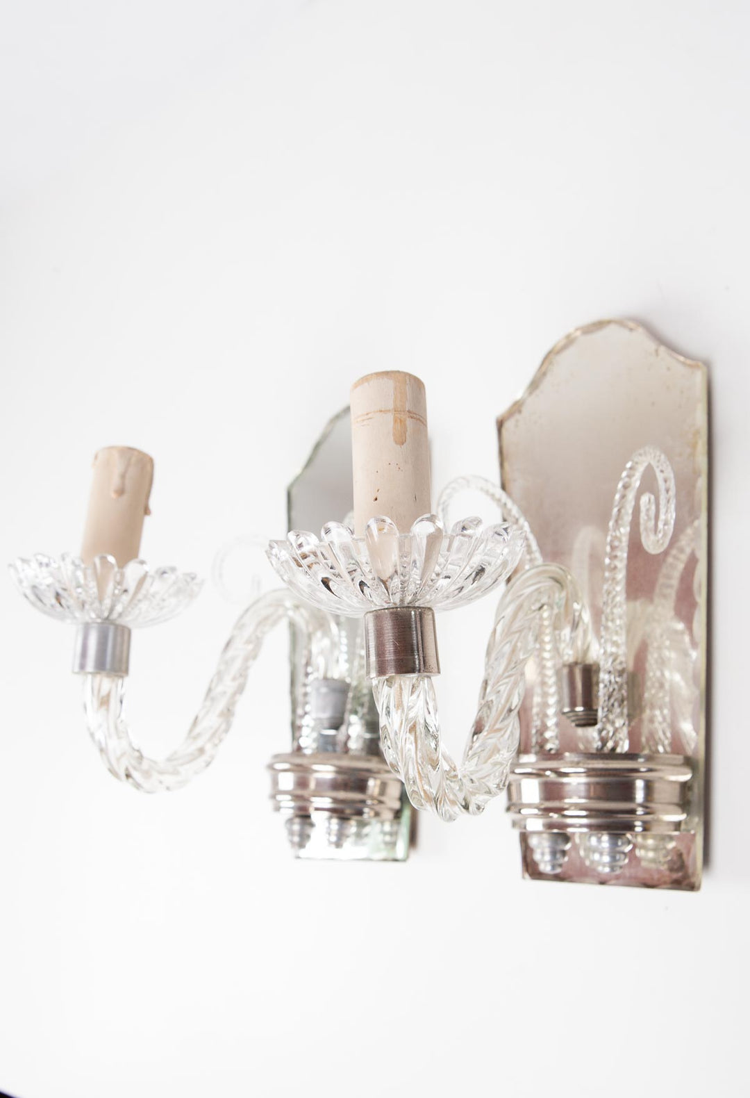 Pareja apliques italianos venecianos cristal y espejo c. 1950s