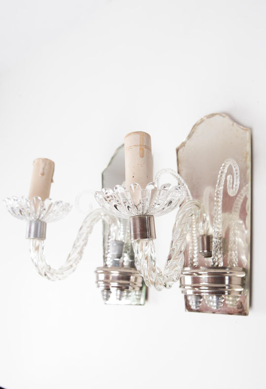 Pareja apliques italianos venecianos cristal y espejo c. 1950s