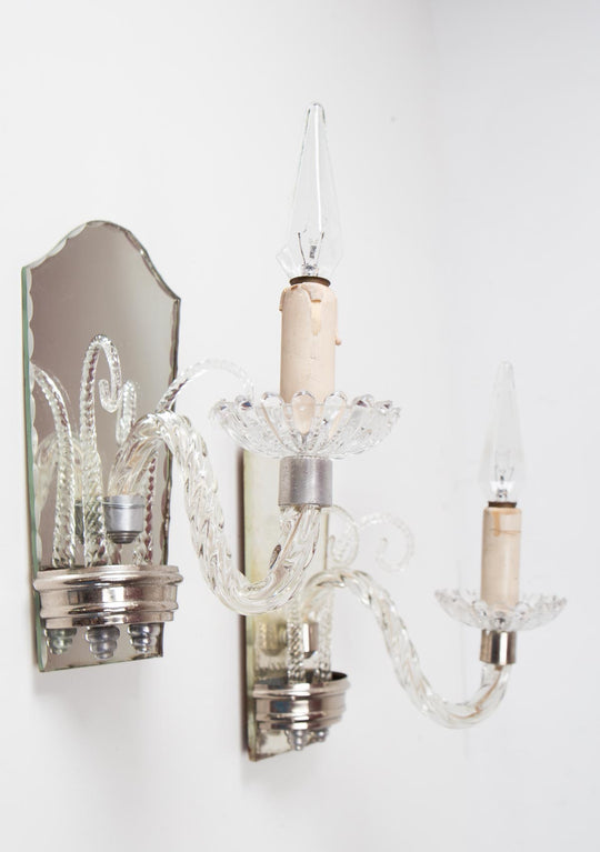 Pareja apliques italianos venecianos cristal y espejo c. 1950s