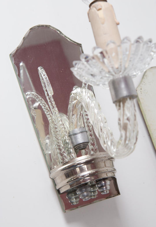 Pareja apliques italianos venecianos cristal y espejo c. 1950s