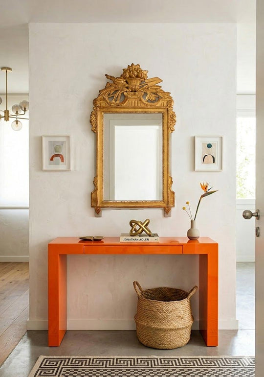Antiguo espejo francés madera dorada con copete estilo Louis XVI (102*58,5 cm)