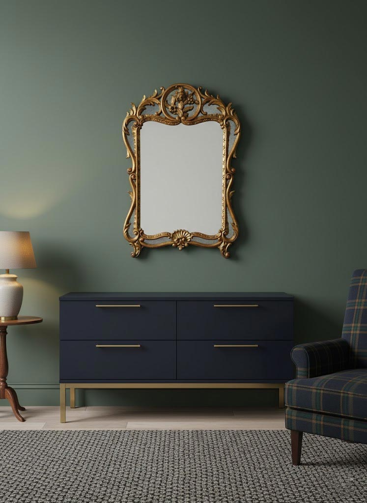 Antiguo espejo francés madera dorada estilo Luis XV barroco (100*66 cm)