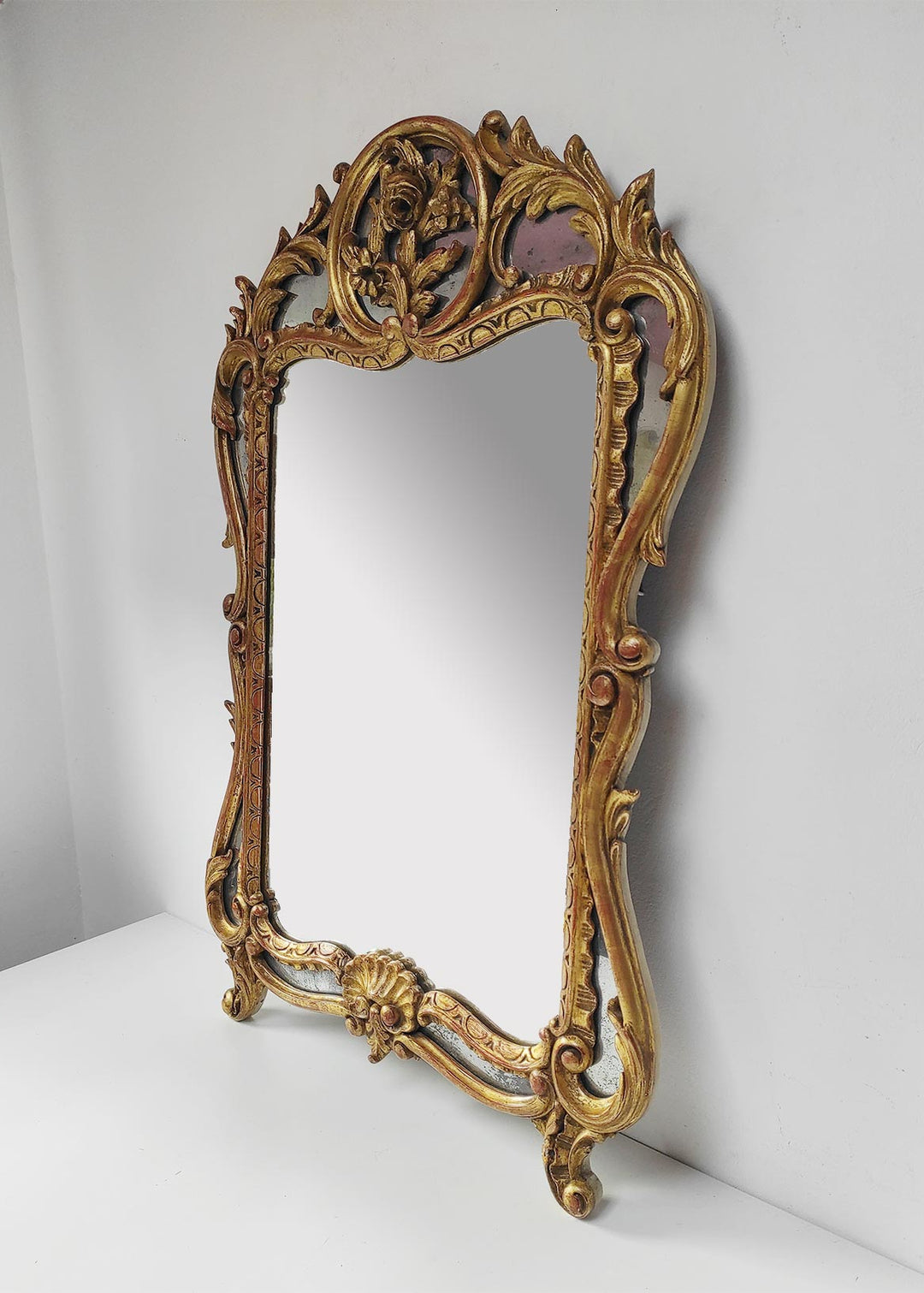 Antiguo espejo francés madera dorada estilo Luis XV barroco (100*66 cm)