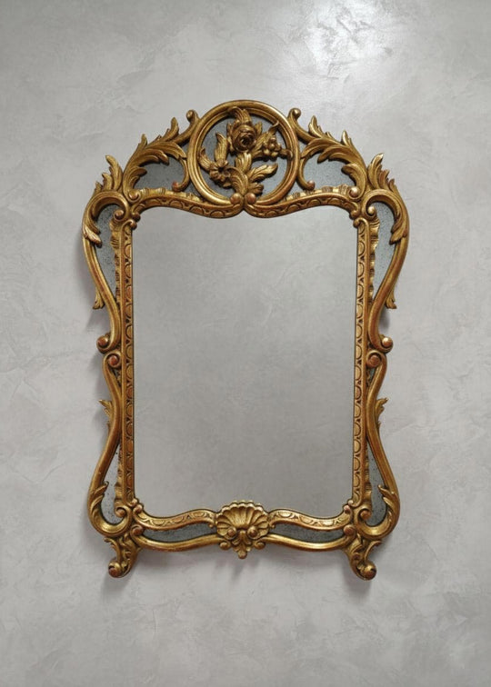 Antiguo espejo francés madera dorada estilo Luis XV barroco (100*66 cm)