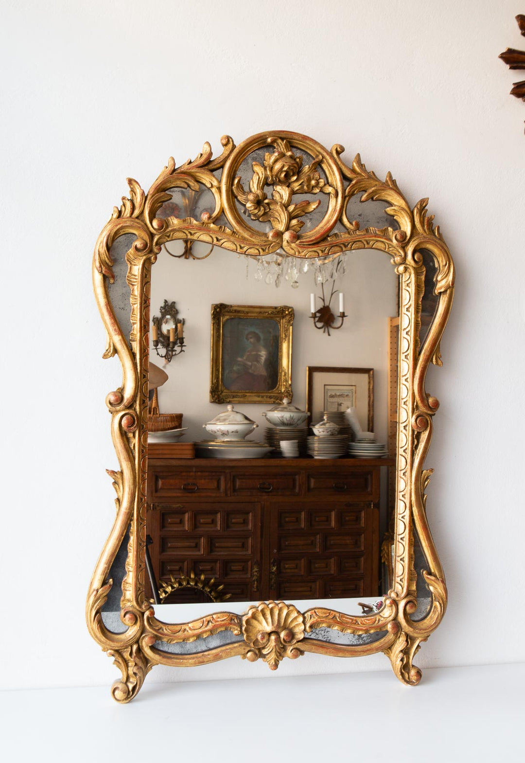 Antiguo espejo francés madera dorada estilo Luis XV barroco (100*66 cm)
