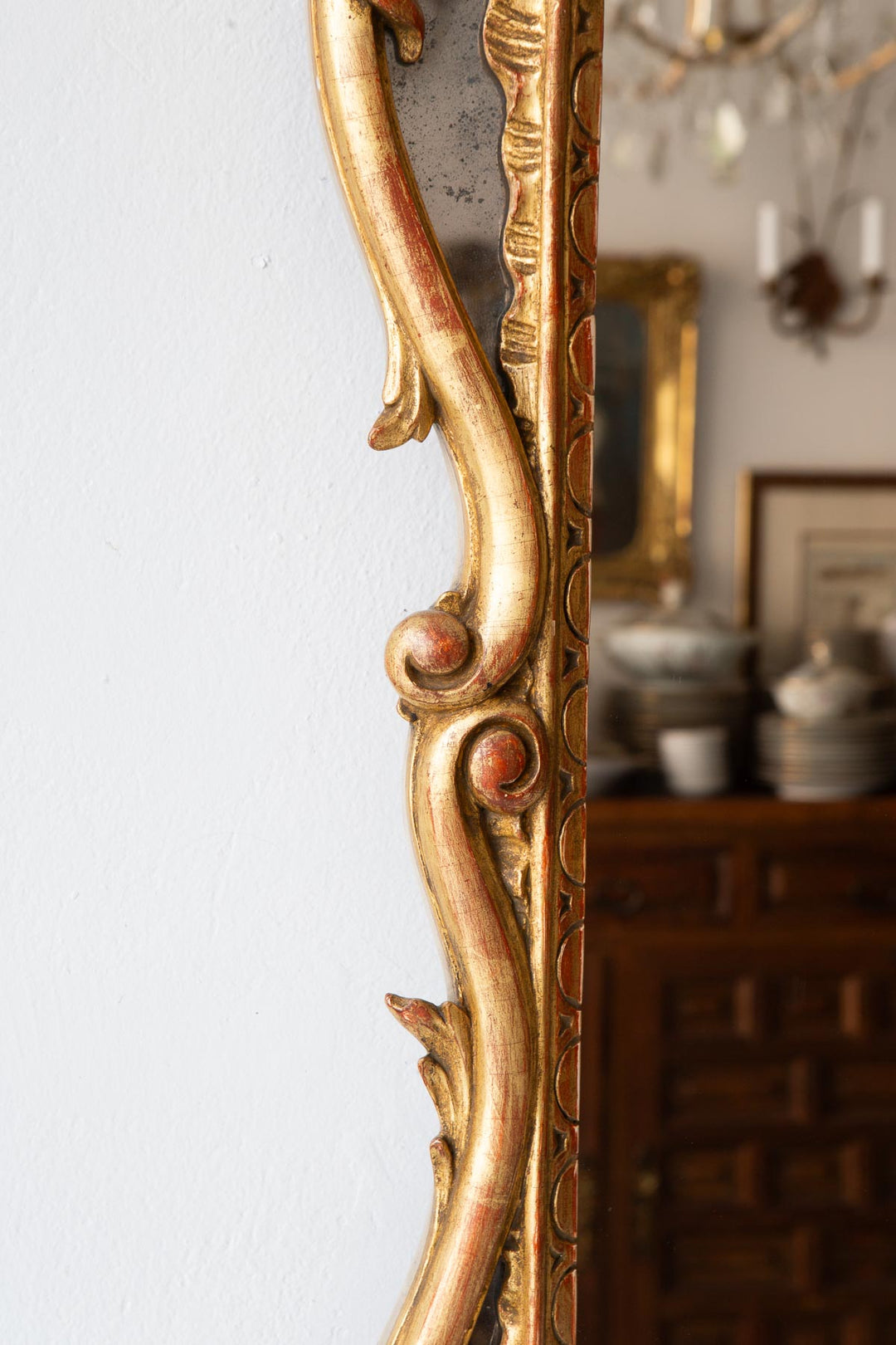 Antiguo espejo francés madera dorada estilo Luis XV barroco (100*66 cm)