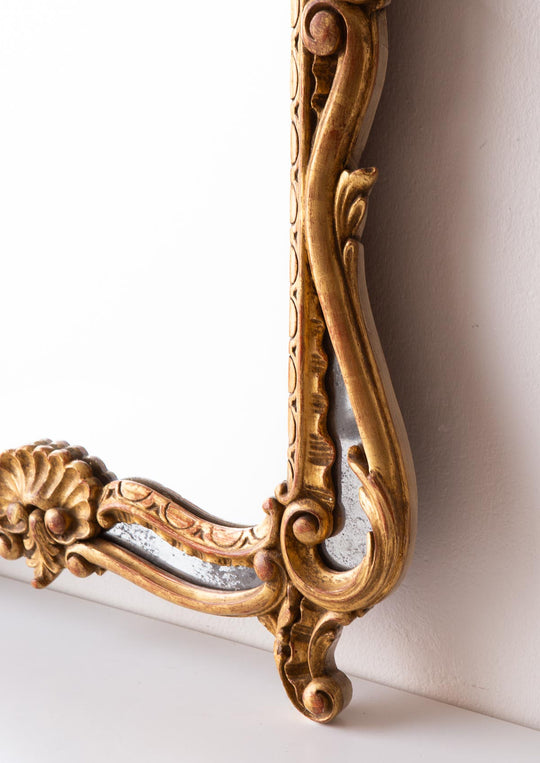 Antiguo espejo francés madera dorada estilo Luis XV barroco (100*66 cm)