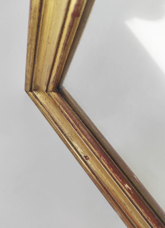 Espejo francés madera dorada oro fino con copete concha c. 1950s (124*51 cm)
