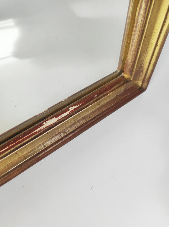 Espejo francés madera dorada oro fino con copete concha c. 1950s (124*51 cm)