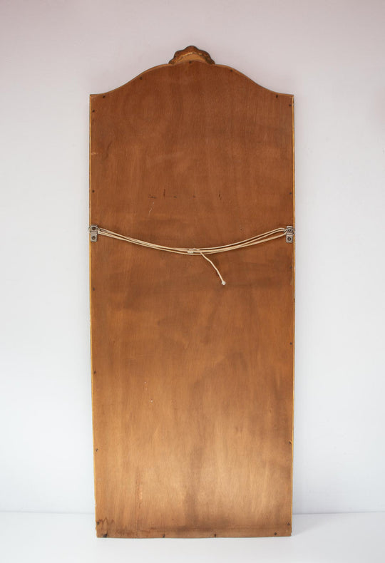 Espejo francés madera dorada oro fino con copete concha c. 1950s (124*51 cm)