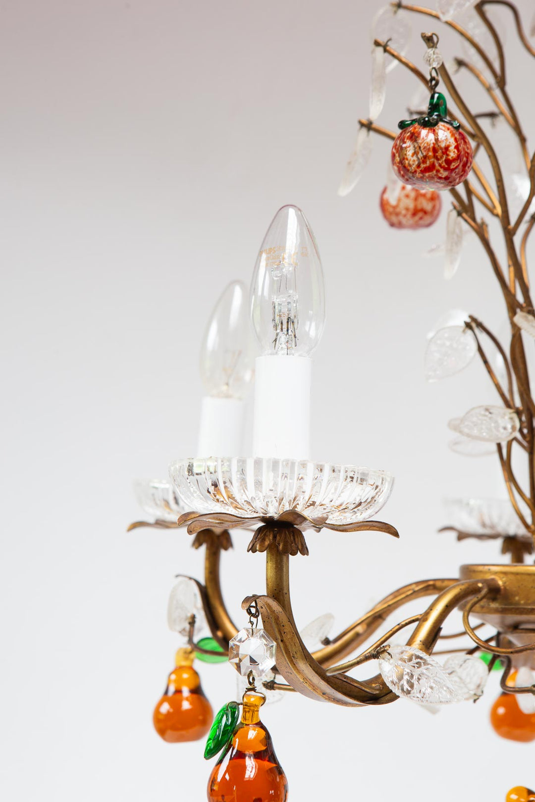 chandelier italiano metal hojas y frutas cristal