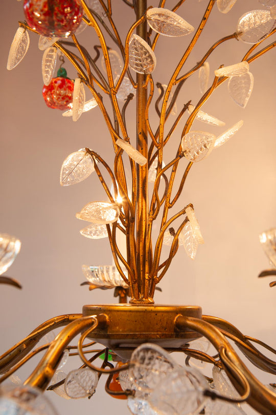 Chandelier italiano metal cobrizo hojas cristal y frutas colores (49 cm)