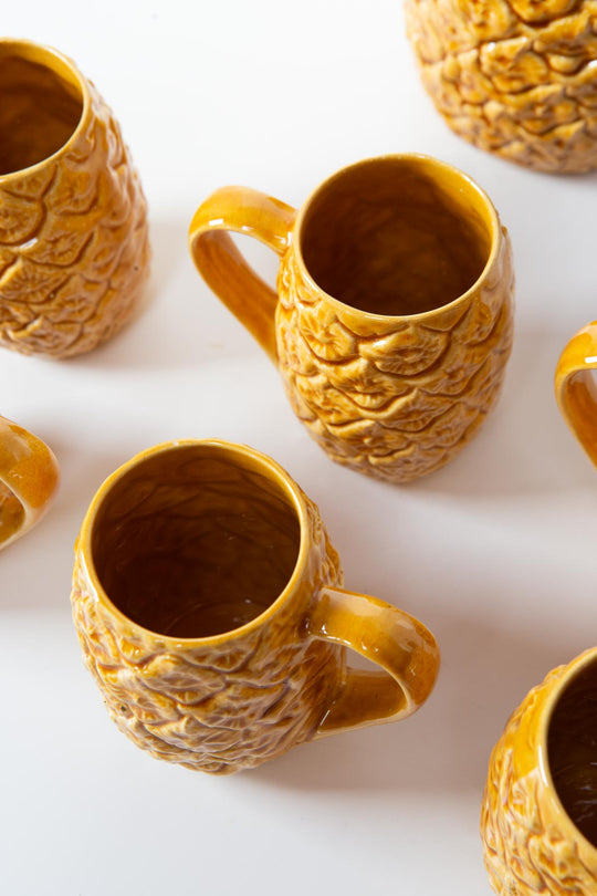 Juego de 6 tazas y jarra loza portuguesa Kerangol "Piña" (7 PIEZAS)