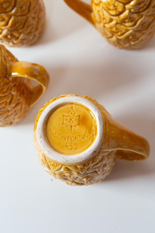 Juego de 6 tazas y jarra loza portuguesa Kerangol "Piña" (7 PIEZAS)