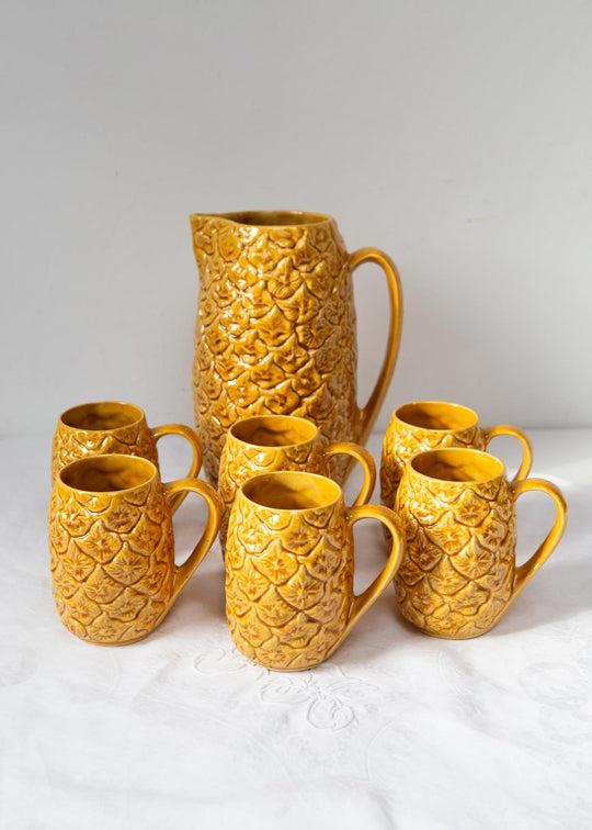 juego bebida jarra tazas loza portuguesa piña