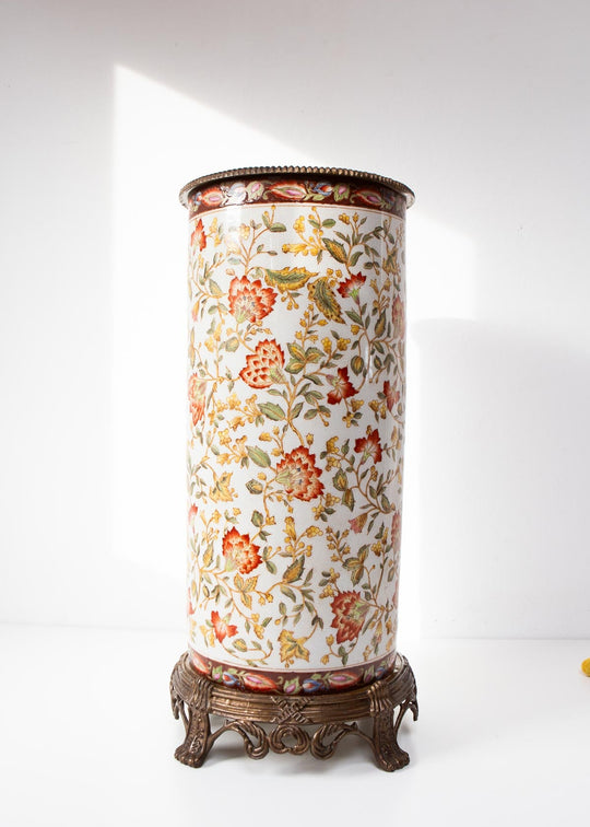 Antiguo paragüero gres y latón  (52 cm)