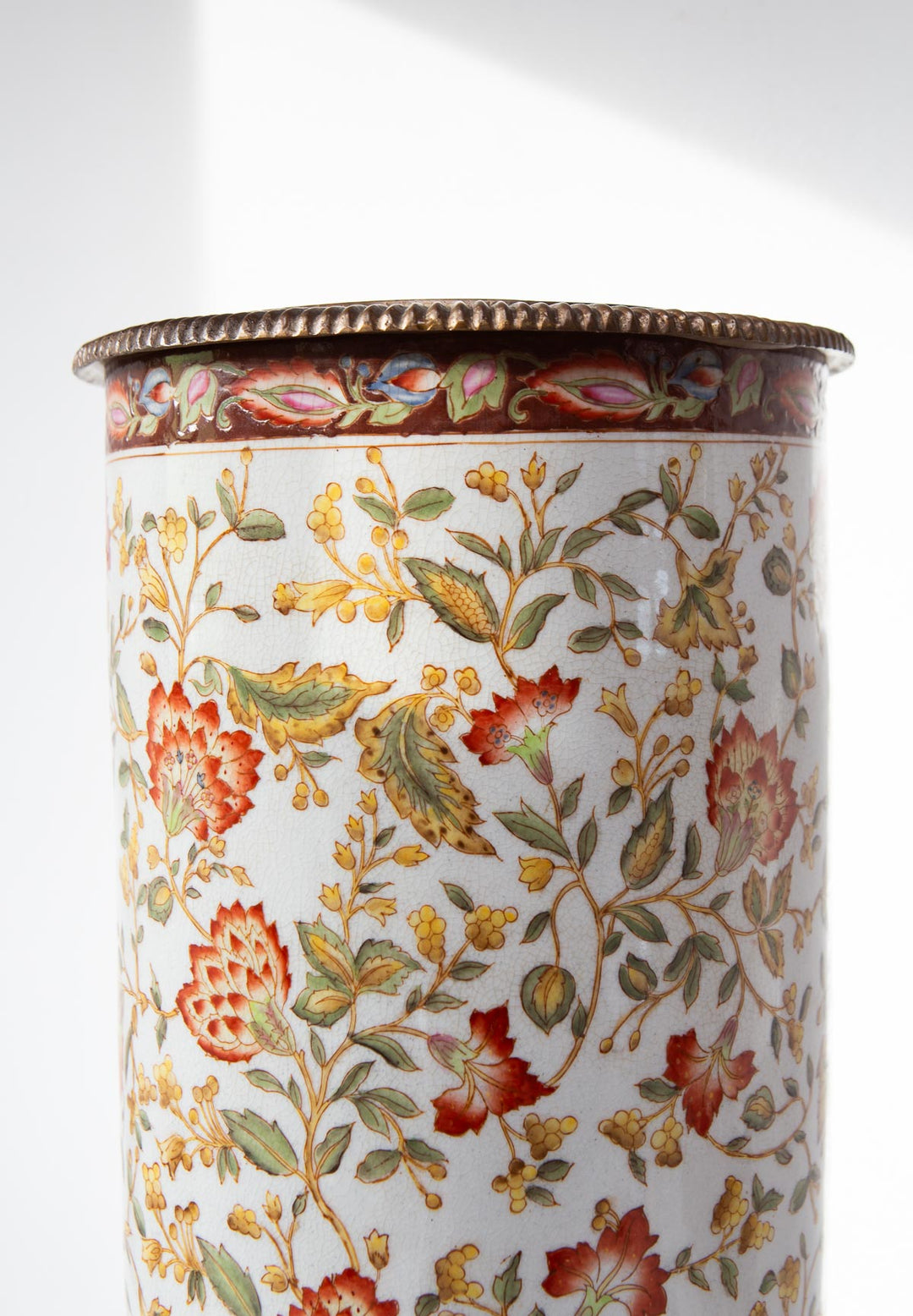 Antiguo paragüero gres y latón  (52 cm)