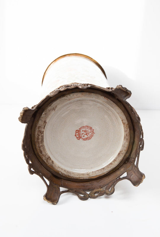 Antiguo paragüero gres y latón  (52 cm)