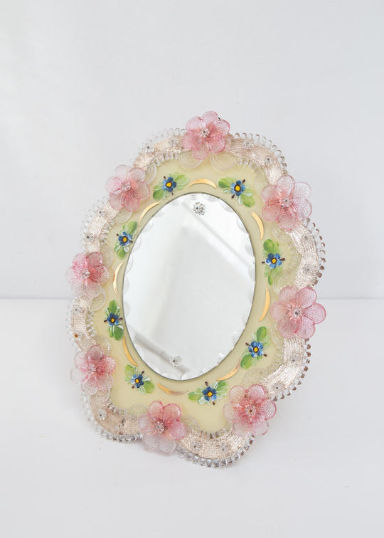 espejo vintage cristal murano flores rosa