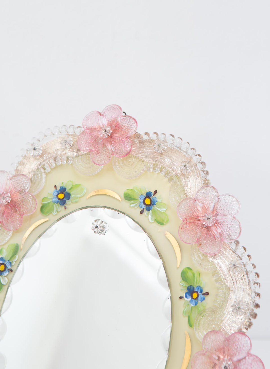 espejo vintage cristal murano flores rosa