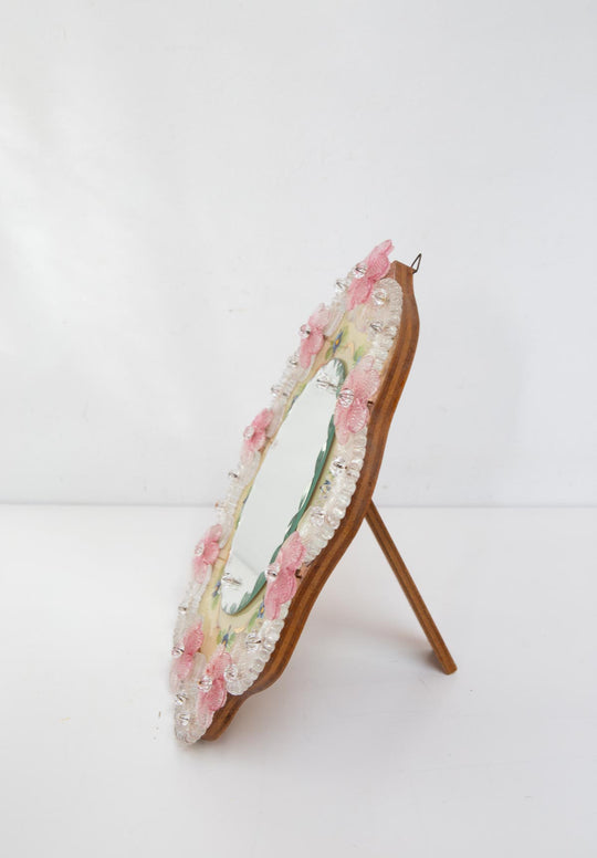 espejo vintage cristal murano flores rosa