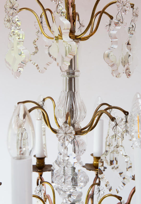 Antiguo chandelier francés latón, bronce y cristales c. 1930s (52 cm)