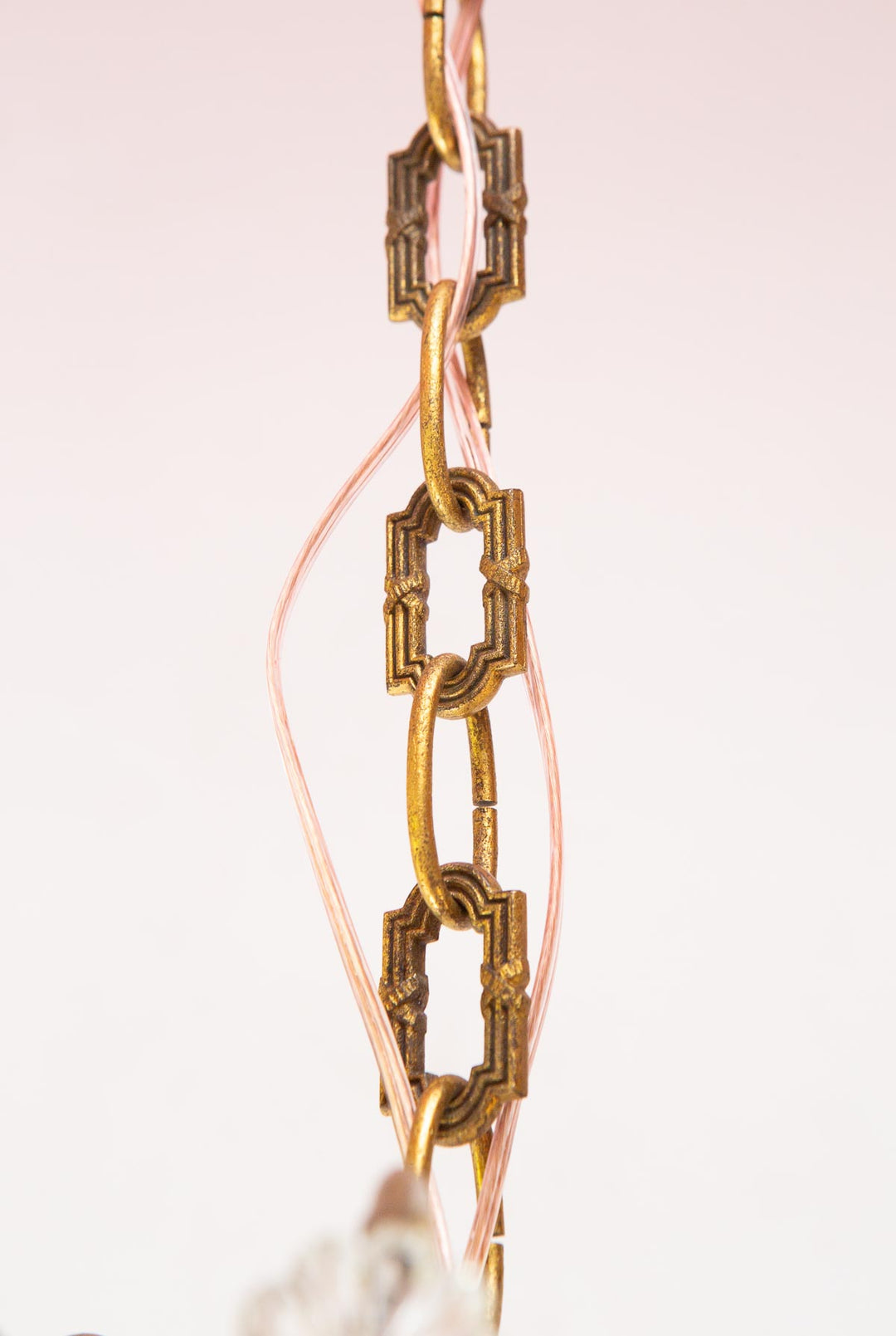 Antiguo chandelier francés latón, bronce y cristales c. 1930s (52 cm)